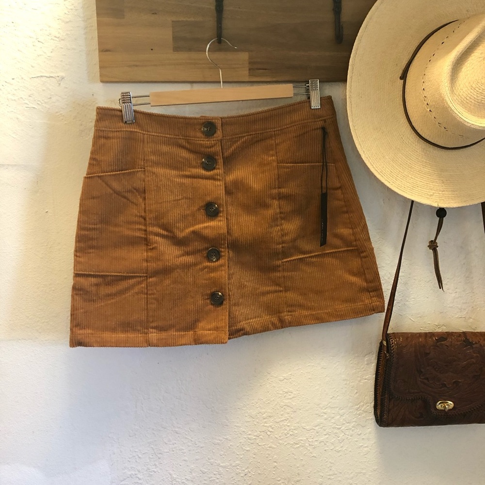 Burnt Orange Corduroy Button Up Mini Skirt